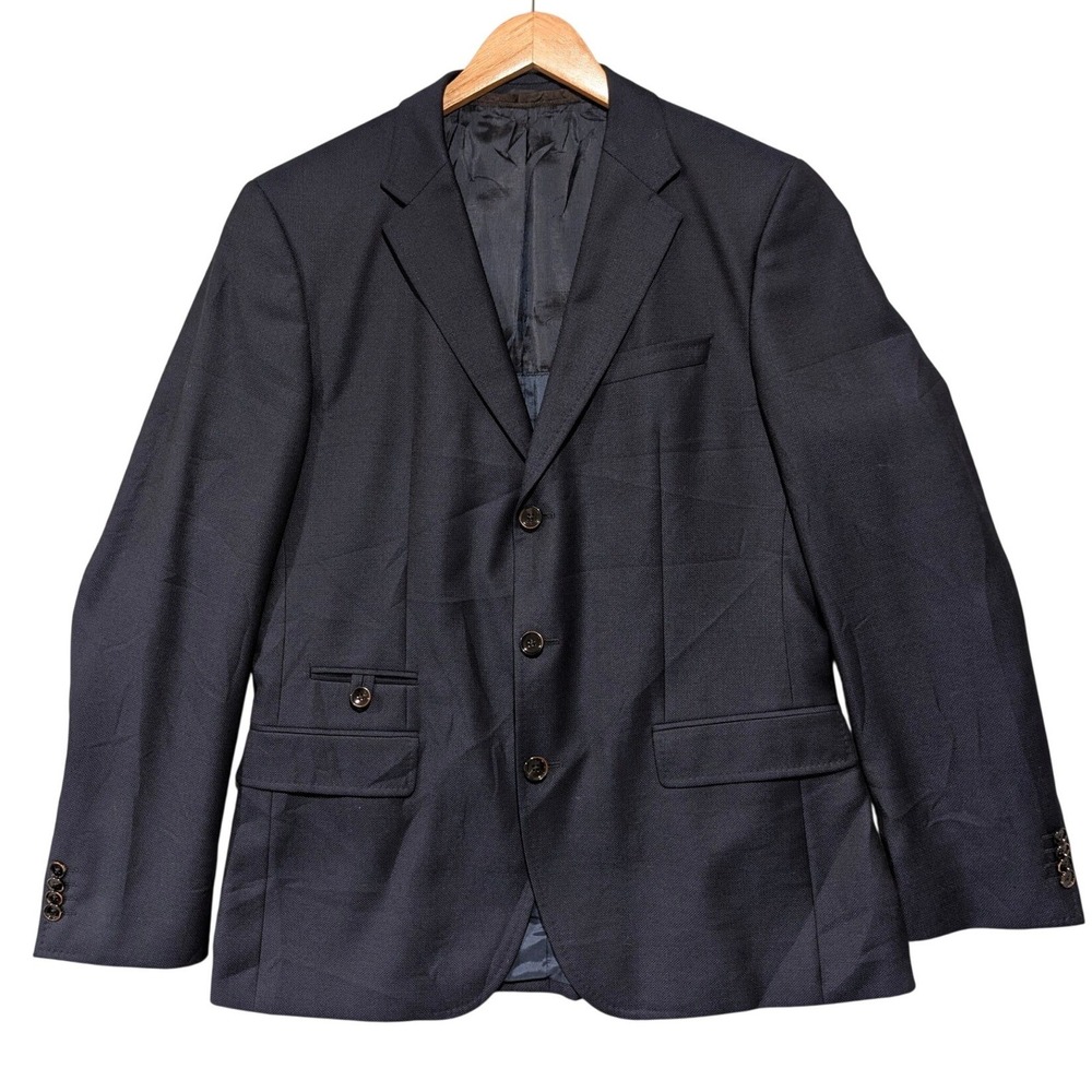 Hugo Boss Hardin1 Mens Navy Blue Virgin Wool 3 Button Blazer Sport Coat 40R